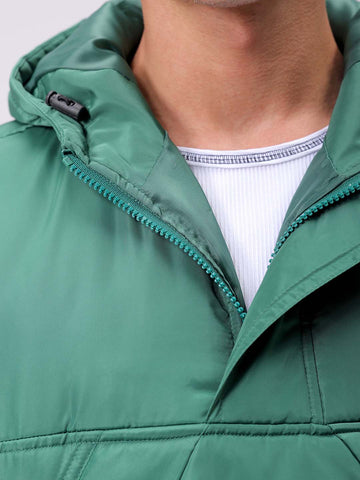 Men's Green Slim Fit Solid Hooded Jacket