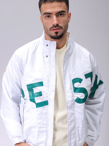 Men's Slim Fit Graphic Print High Neck Puffer Jacket