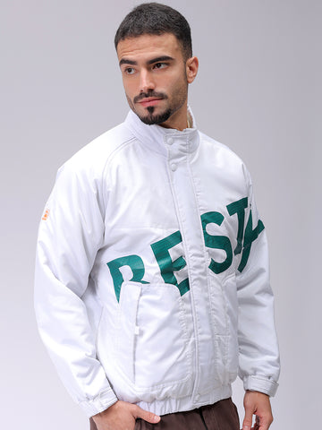 Men's Slim Fit Graphic Print High Neck Puffer Jacket
