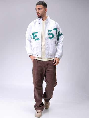 Men's Slim Fit Graphic Print High Neck Puffer Jacket