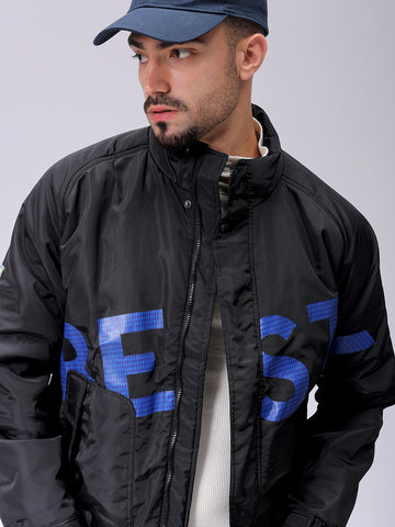 Men's Slim Fit Graphic Print High Neck Puffer Jacket
