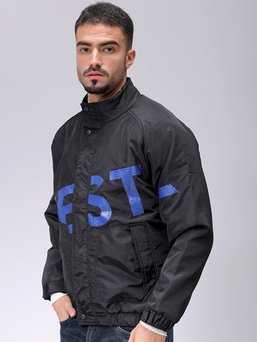 Men's Slim Fit Graphic Print High Neck Puffer Jacket