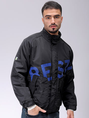 Men's Slim Fit Graphic Print High Neck Puffer Jacket