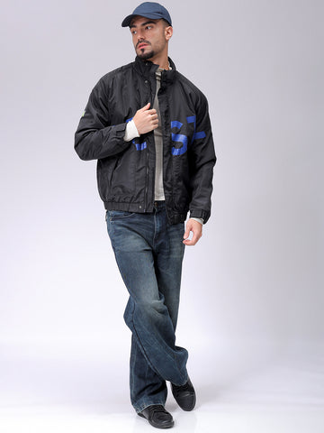 Men's Slim Fit Graphic Print High Neck Puffer Jacket