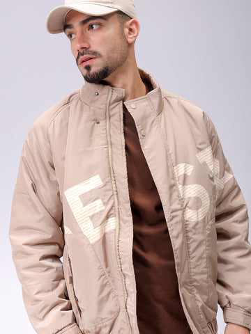Men's Slim Fit Graphic Print High Neck Puffer Jacket