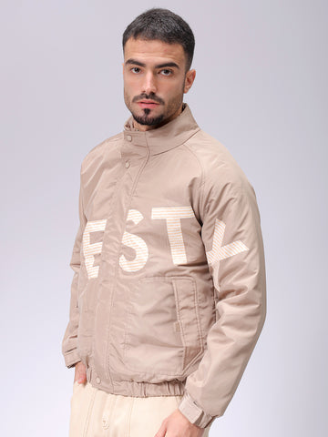 Men's Slim Fit Graphic Print High Neck Puffer Jacket
