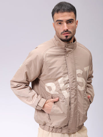 Men's Slim Fit Graphic Print High Neck Puffer Jacket