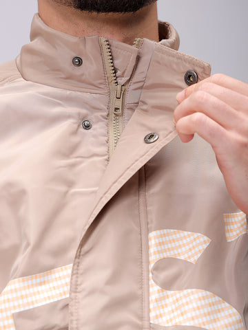 Men's Slim Fit Graphic Print High Neck Puffer Jacket