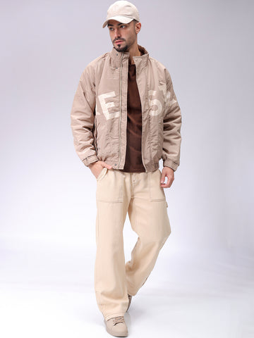 Men's Slim Fit Graphic Print High Neck Puffer Jacket