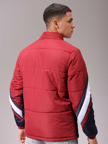 Men's Navy Blue Slim Fit Colourblocked Jacket