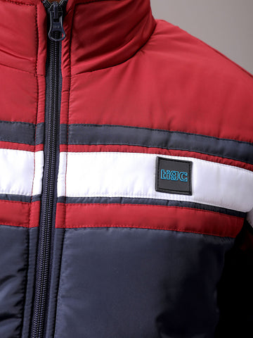 Men's Navy Blue Slim Fit Colourblocked Jacket