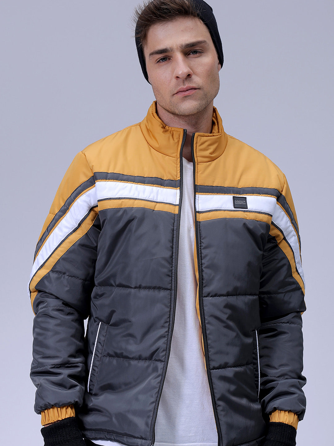 Men's Grey Slim Fit Colourblocked Jacket