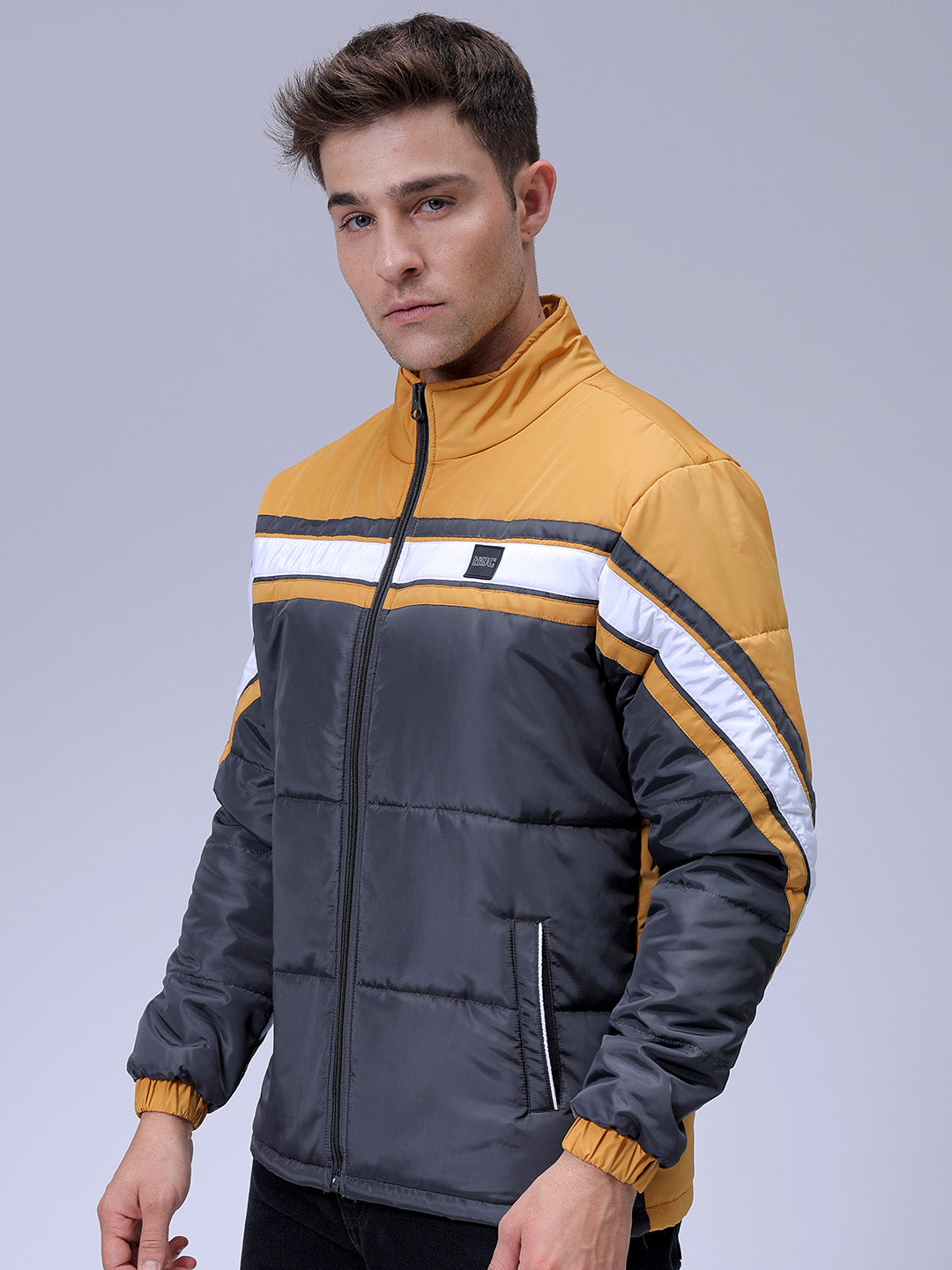 Men's Grey Slim Fit Colourblocked Jacket
