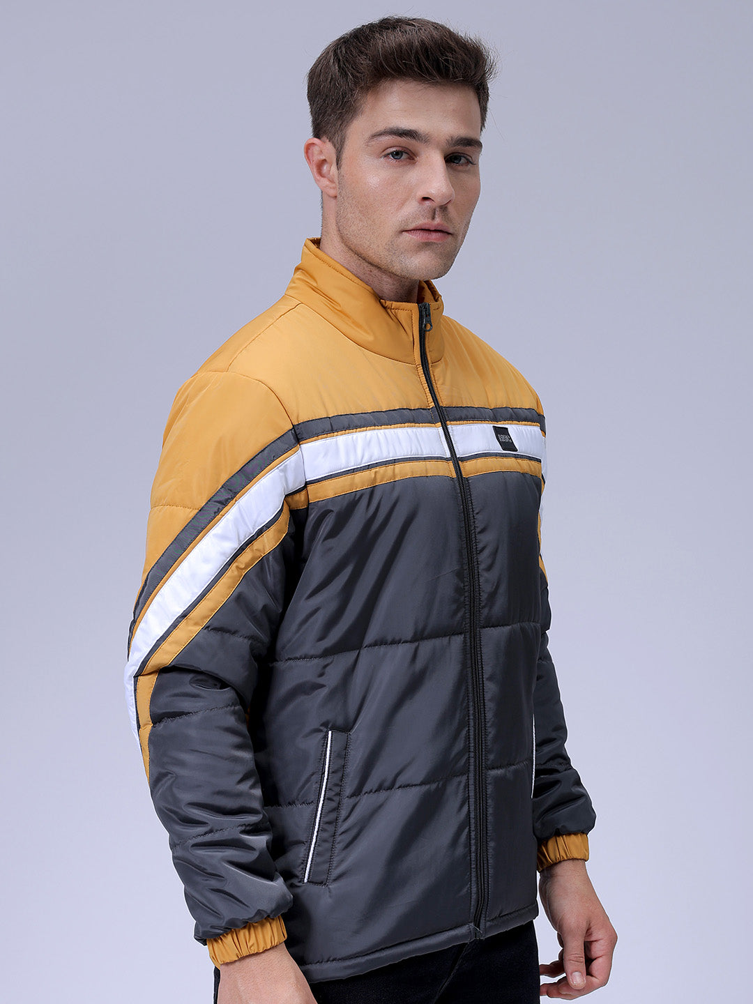 Men's Grey Slim Fit Colourblocked Jacket