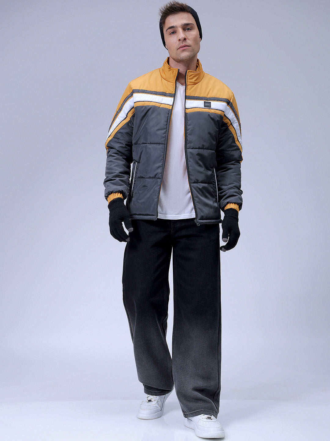 Men's Grey Slim Fit Colourblocked Jacket