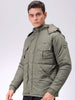 Men's Olive Slim Fit Solid Hooded Jacket