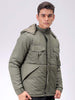 Men's Olive Slim Fit Solid Hooded Jacket