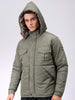 Men's Olive Slim Fit Solid Hooded Jacket