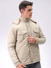 Men's Beige Slim Fit Solid Hooded Jacket