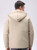 Men's Beige Slim Fit Solid Hooded Jacket