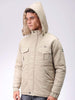 Men's Beige Slim Fit Solid Hooded Jacket