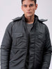 Men's Black Slim Fit Solid Hooded Jacket