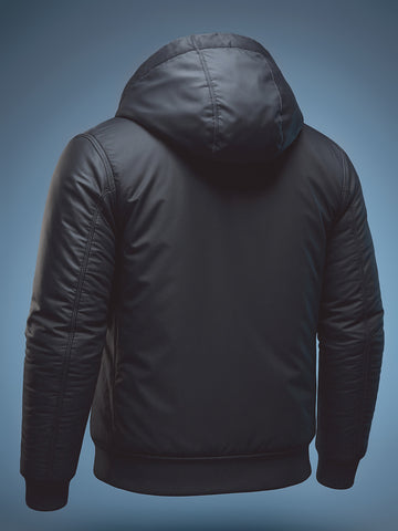 Men's Black Slim Fit Solid Hooded Jacket
