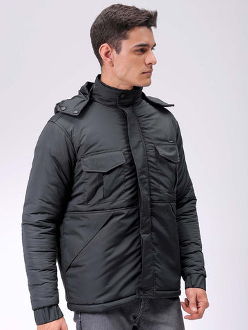 Buy Men's Black Slim Fit Solid Jacket Online TIGC - Main Image