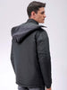 Men's Black Slim Fit Solid Hooded Jacket