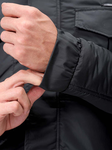 Men's Black Slim Fit Solid Hooded Jacket