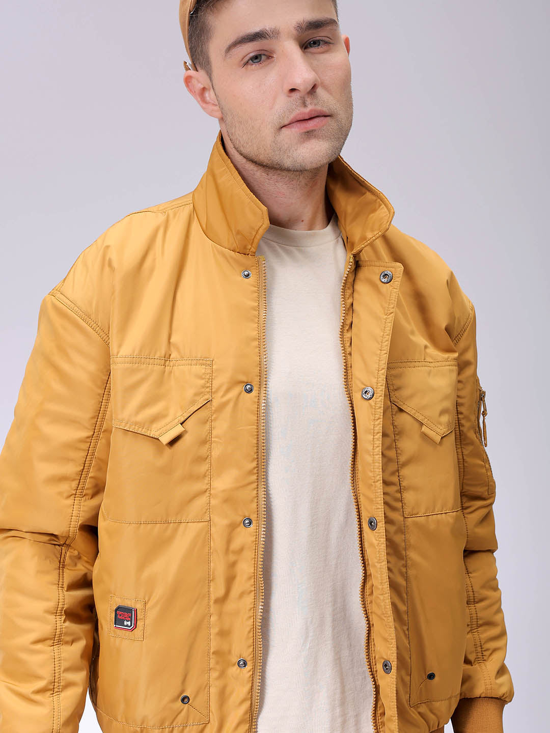 Men's Mustard Slim Fit Solid Jacket