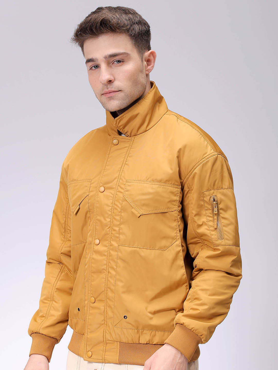 Men's Mustard Slim Fit Solid Jacket