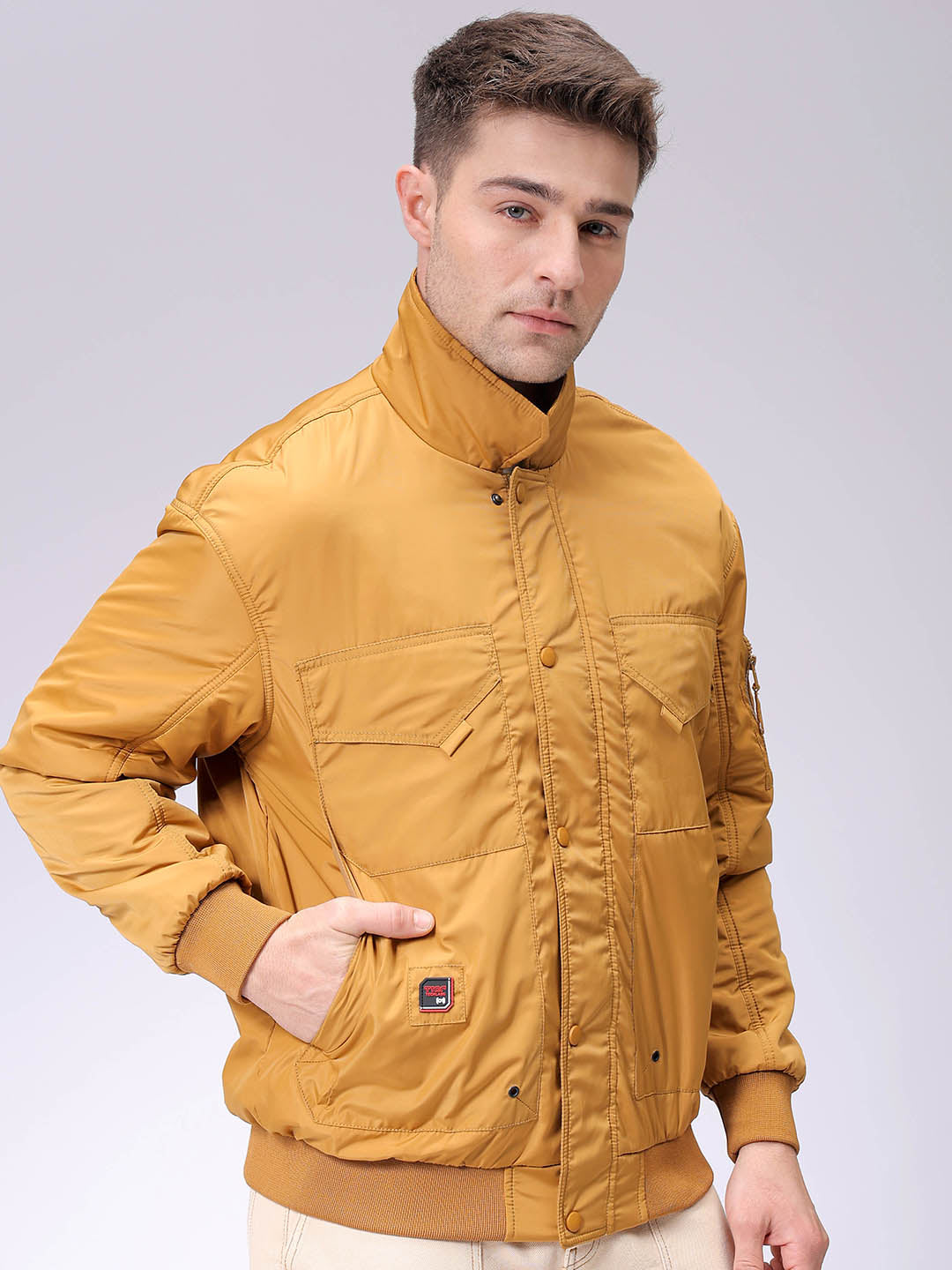 Men's Mustard Slim Fit Solid Jacket