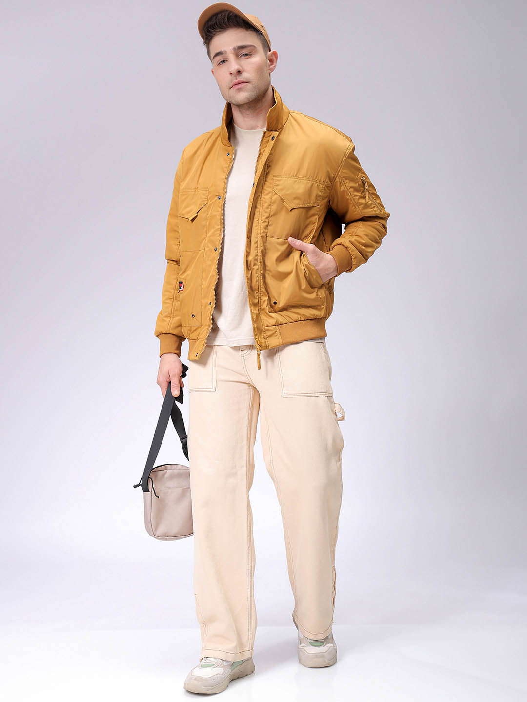 Men's Mustard Slim Fit Solid Jacket