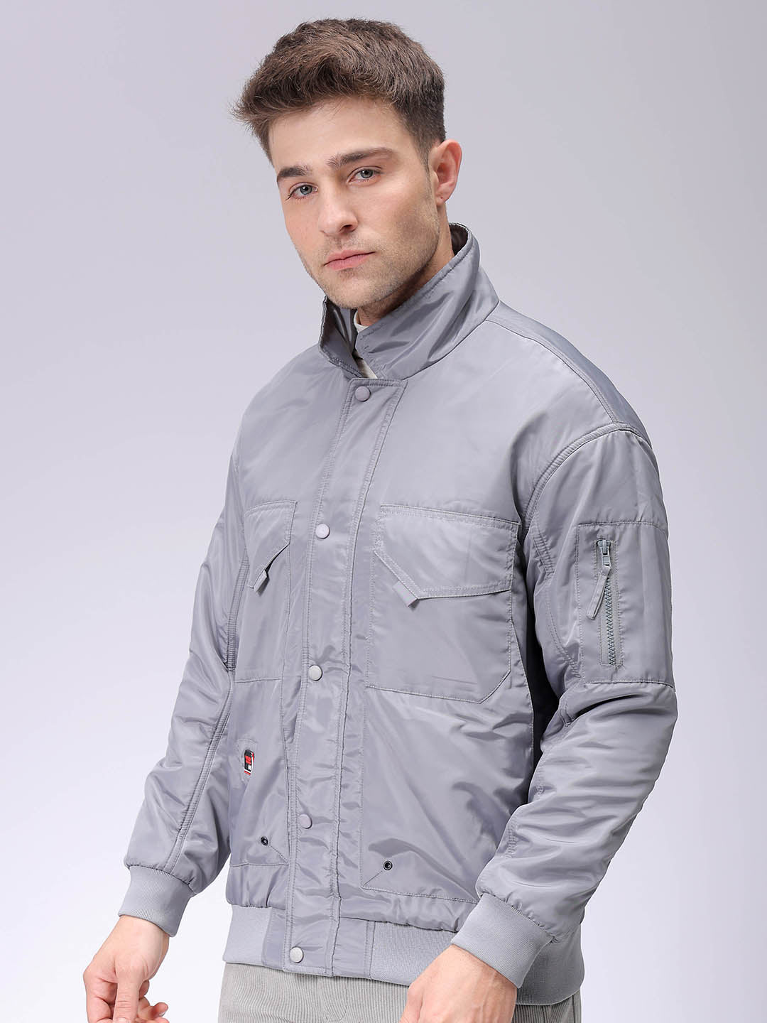 Men's Grey Slim Fit Solid Jacket