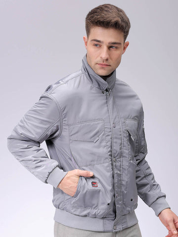 Men's Grey Slim Fit Solid Jacket