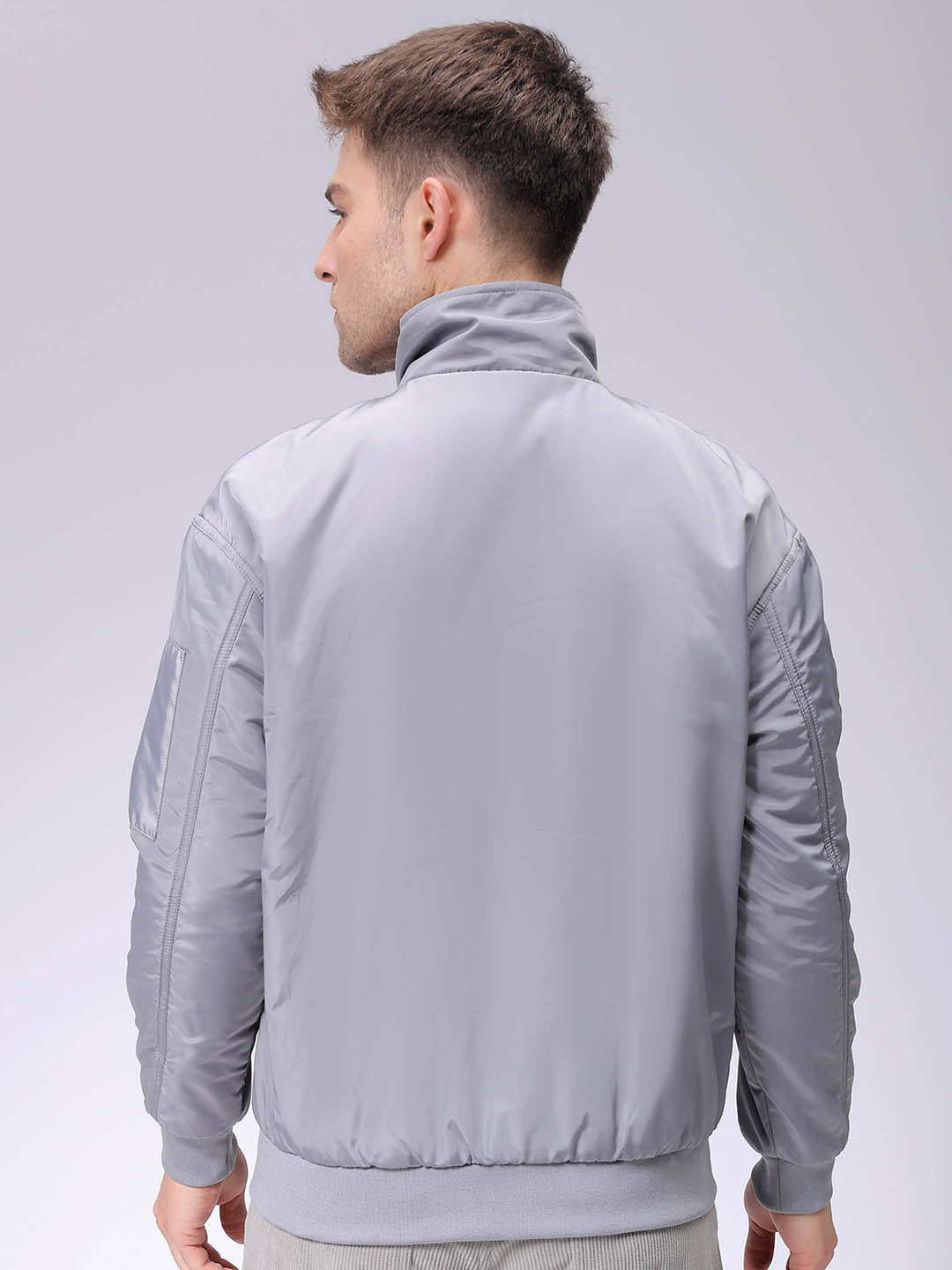 Men's Grey Slim Fit Solid Jacket