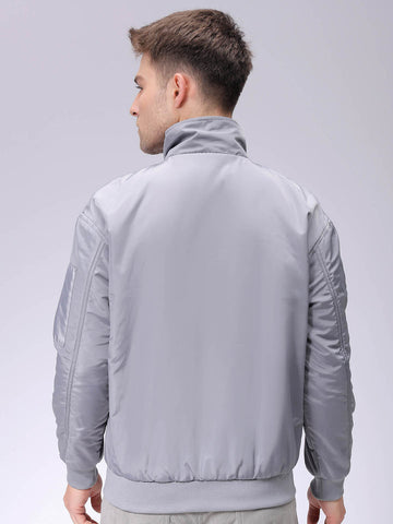 Men's Grey Slim Fit Solid Jacket