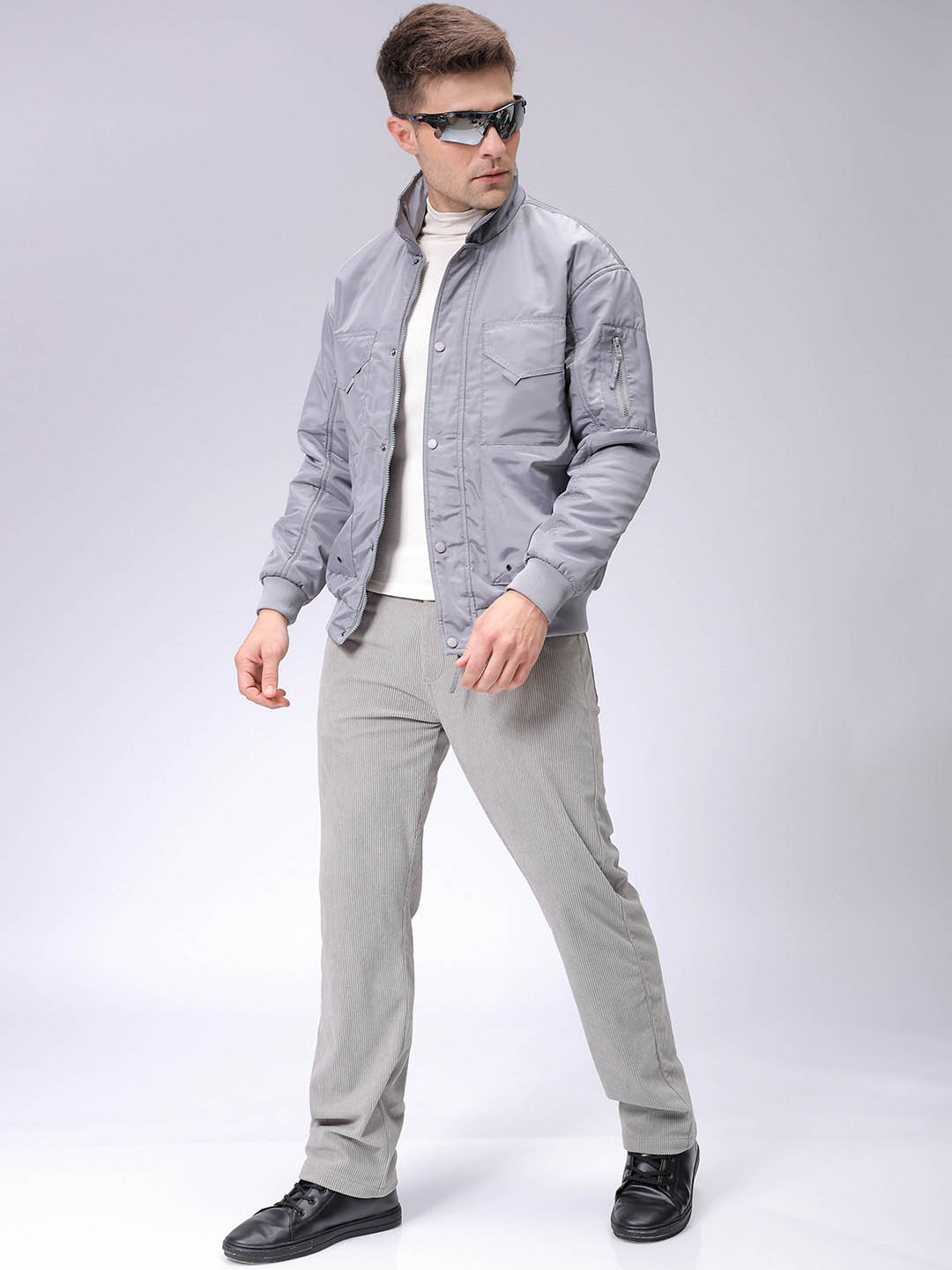 Men's Grey Slim Fit Solid Jacket