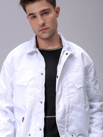 Men's White Slim Fit Solid Jacket