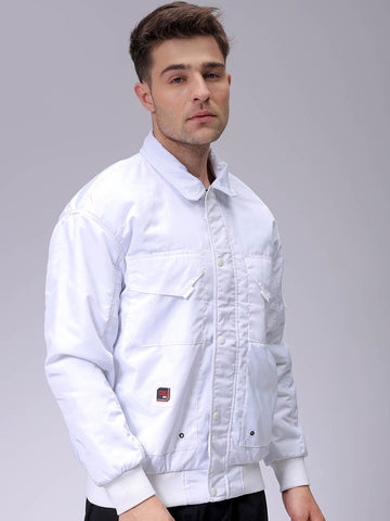 Men's White Slim Fit Solid Jacket