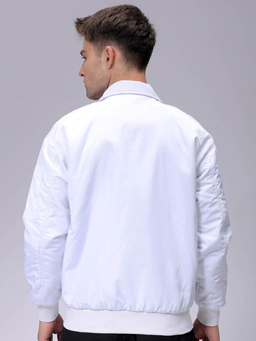 Men's White Slim Fit Solid Jacket