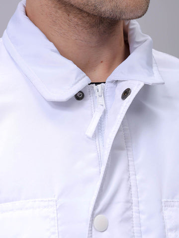 Men's White Slim Fit Solid Jacket