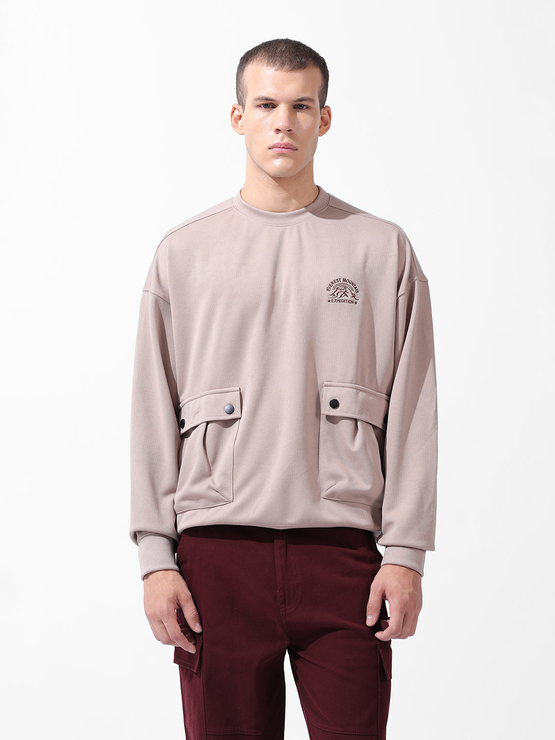 Men's White Relaxed Fit Textured Street Sweatshirt