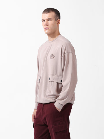 Men's White Relaxed Fit Textured Street Sweatshirt