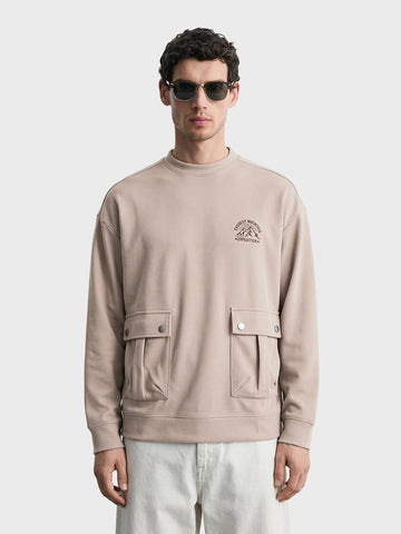 Men's Chalk Relaxed Fit Solid Street Wear Sweatshirts