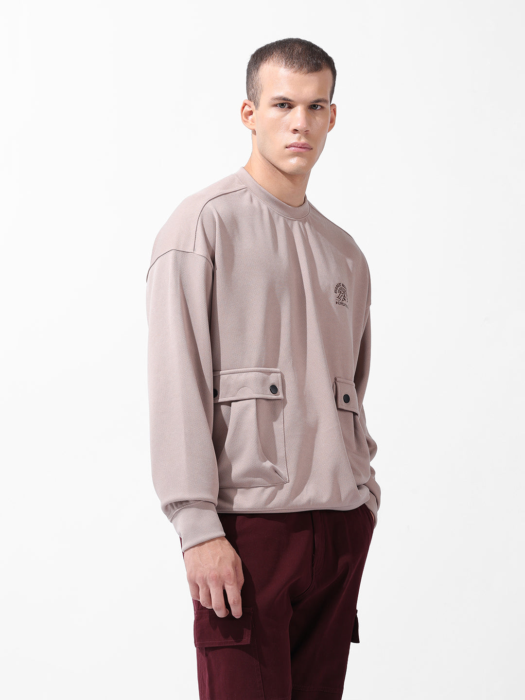 Men's White Relaxed Fit Textured Street Sweatshirt