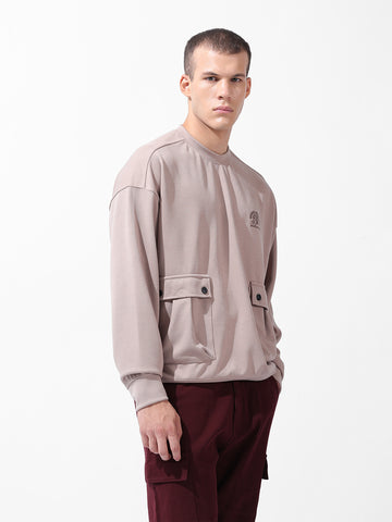 Men's White Relaxed Fit Textured Street Sweatshirt
