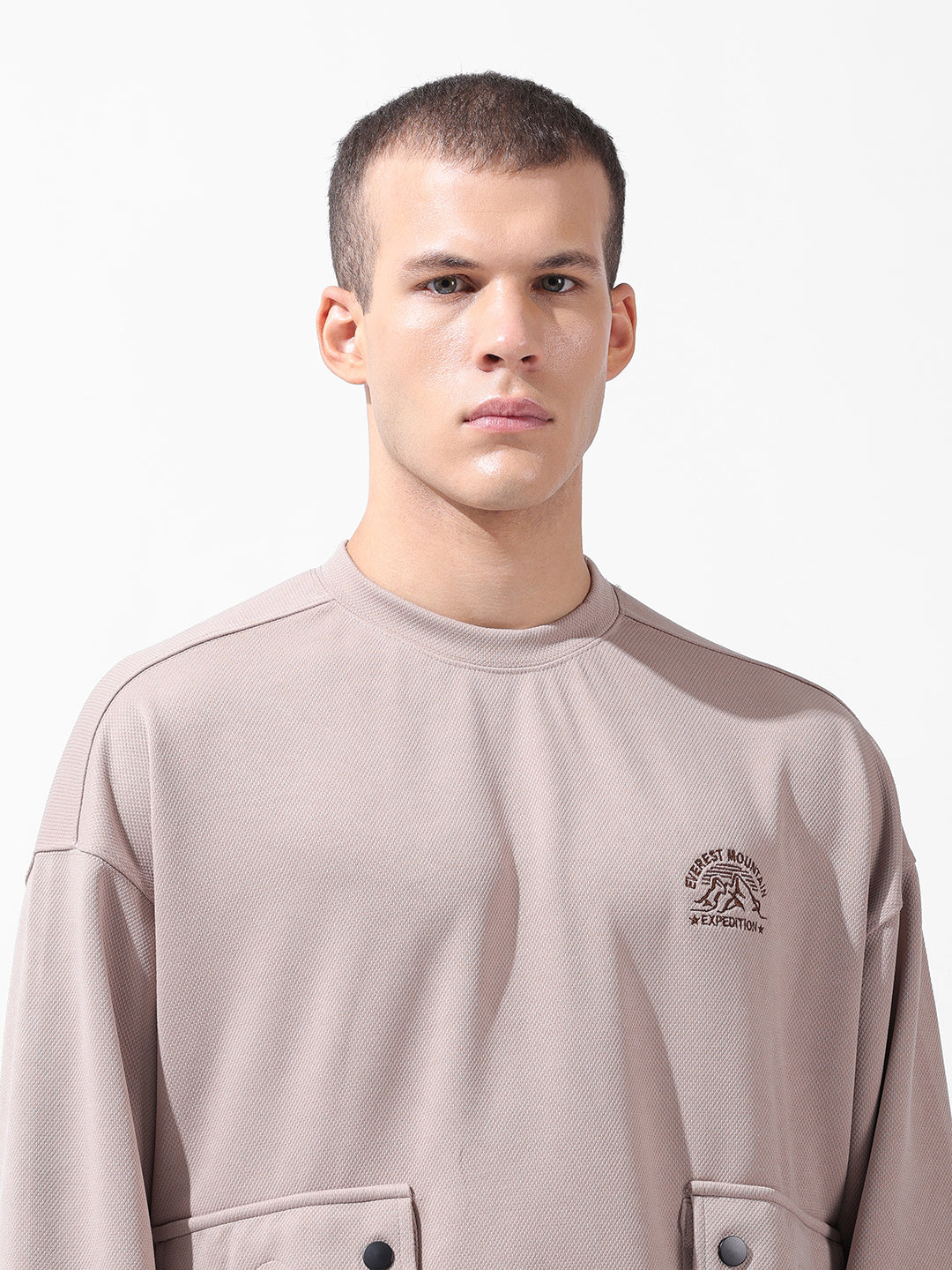 Men's White Relaxed Fit Textured Street Sweatshirt