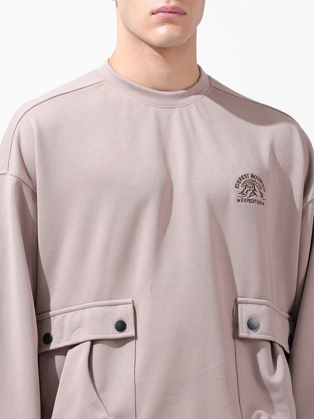 Men's White Relaxed Fit Textured Street Sweatshirt
